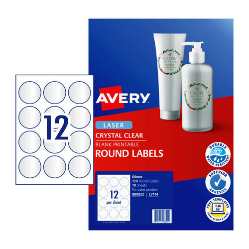 Avery Labels 12Up 60mm Clr Rd Packet of 10