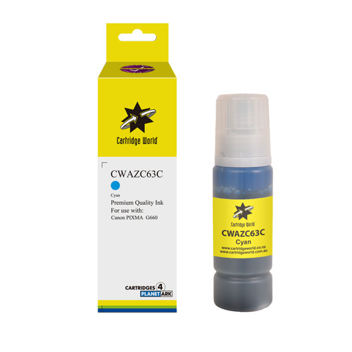 Cartridge World Canon Cyan Inkjet Bottle GI63 Cyan