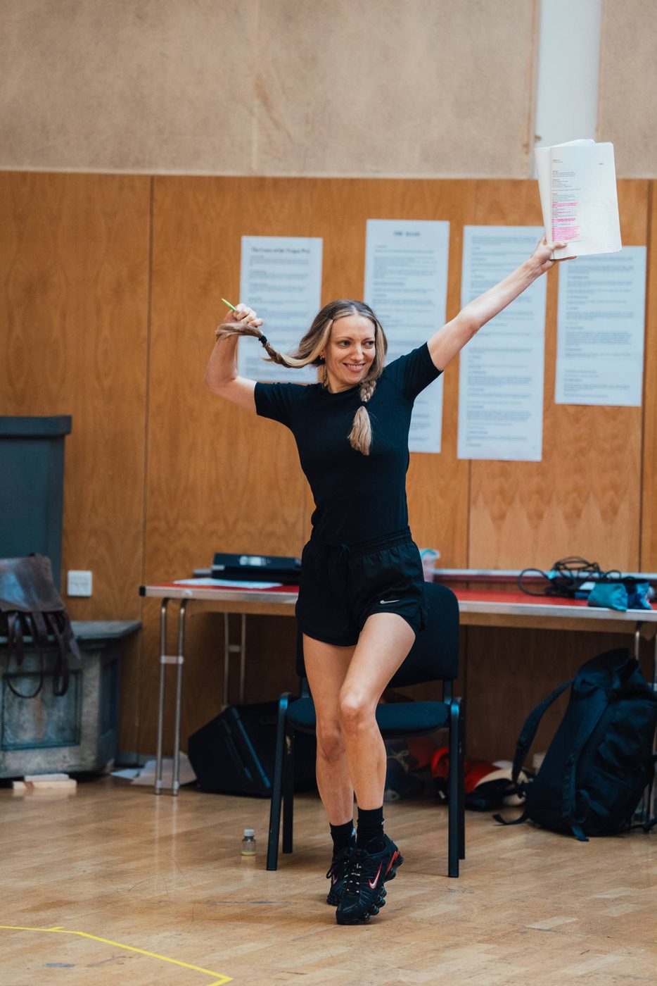 Lucy McCormick in rehearsals for Troilus and Cressida.